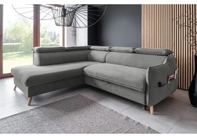 Divano letto angolare in velluto grigio chiaro (angolo sinistro) Sweet Harmony - Miuform