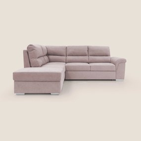 Minerva divano angolare con estraibile a cassettone e pouf contenitore in tessuto morbido impermeabile T02