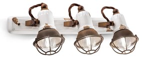 Applique Vintage Loft Ferro E Ceramicacon Rete Bianco 3 Luci E14