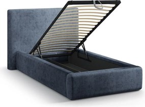 Letto singolo imbottito blu scuro con contenitore con rete inclusa 90x200 cm Amy – Micadoni