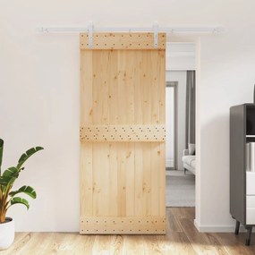 Porta Scorrevole Con Set Hardware 90x210 Cm Legno Massello Pino /