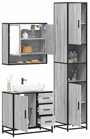 Set Mobili Da Bagno 3 Pz Grigio Sonoma İn Legno Multistrato /
