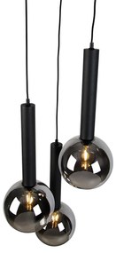 Lampada a sospensione moderna nera con vetro fumé 3 luci - Clayton