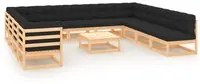 Set Salotto Giardino 12pz Cuscini Antracite Legno Massello Pino 3083850