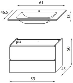 Mobile bagno con lavabo CONOR 61 cm Marakesh/bianco