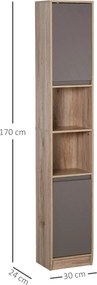 Mobile a Colonna per Bagno in Legno 30x24x170 cm  Grigio e Rovere...