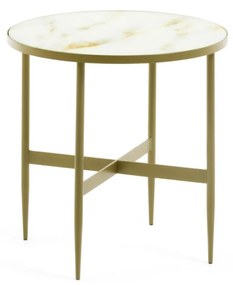 Kave Home - Tavolino Elisenda in vetro bianco e struttura in acciaio finitura oro Ø 50 cm