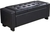 Cassapanca Pouf Contenitore Panca Sgabello Poggiapiedi in Legno e Eco Pelle Nero