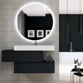 Mobile Bagno Sospeso Sfalsato 80 Cm Due Cassetti Specchio Con Illuminazione Led Esseci Arredo Bagno "Ponza"