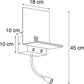 Lampada da parete intelligente nera con USB e braccio flessibile incl. Wifi G9 - Flero