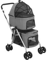 Passeggino Cani Pieghevole 2 Livelli Grigio 83x48x97cm Tessuto 172205