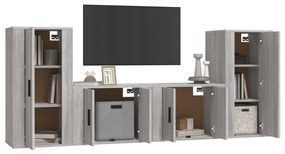 Set di mobili porta tv 4 pz grigio sonoma in legno multistrato