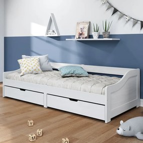 Dormeuse 2 Cassetti Bianca 90x200 Cm Legno Massello Pino Irun /