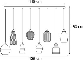 Lampada a sospensione Art Déco nera con vetro ambrato 8 luci - Hanne