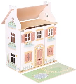 Casa delle bambole in legno con arredamento