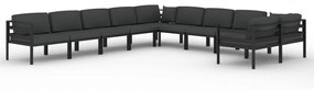 Set divani da giardino 10 pz con cuscini in alluminio antracite