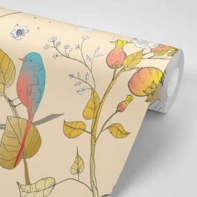 Carta da parati – Uccellini vintage sui rami