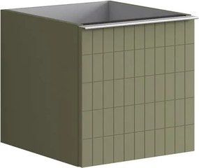 Cassettiera Pixel con 2 cassetti (1 interno) frontale Grid laccato opaco verde salvia e maniglia alluminio brillante L.40 H.40 P.45,5 cm.
