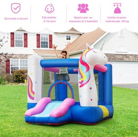 Costway Casa gonfiabile a tema unicorno per bambini 3-10 anni con scivolo, Castello gonfiabile con anello del canestro