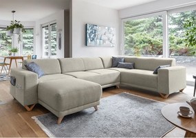 Divano angolare beige allungabile e con contenitore (penisola a destra/a U) Classy Sophie – Miuform