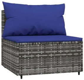 Set Divani da Giardino 3 pz con Cuscini in Polyrattan Grigio