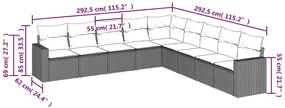 Set divano da giardino 9 pz con cuscini grigio in polyrattan