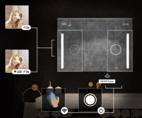 Mobile illuminato con specchio LED, modello Emily L02 - 100 x 72 cm, mobile da bagno dal design moderno con configurazione dell’interruttore dell’illuminazione, nel colore Rovere Antico