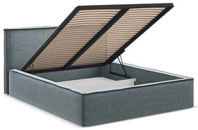 Letto matrimoniale imbottito blu chiaro con contenitore con griglia 160x200 cm Anani - Makamii