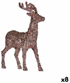 Statua Decorativa Renna di Natale Porporina Rosa Dorato Plastica 15 x 45 x 30 cm (8 Unità)