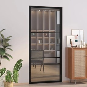 Porta Interna 93x201,5 Cm Nera İn Vetro Esg E Alluminio /
