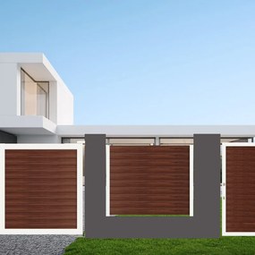 Cancello automatico battente Maia120 ALBA Close in alluminio noce telaio bianco, apertura centrale, L 300 x H 190 cm