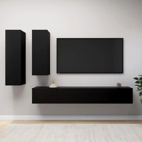 Set Di Mobili Porta Tv 4 Pz Nero İn Legno Multistrato /