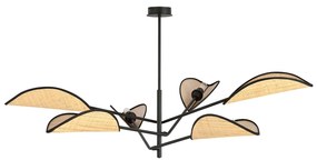 Lampadario 6 Luci Eridano In Acciao Nero E Rattan Con Bracci Mobili