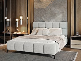 Letto matrimoniale con box contenitore California - 180 x 200 cm , Tessuto grigio chiaro