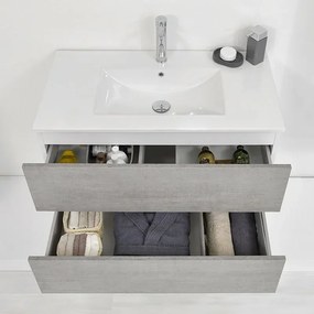 Mobile bagno sospeso 90 cm Duble grigio industrial completo di lavabo e specchio