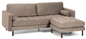 Kave Home - Divano Debra 3 posti con poggiapiedi in velluto topo 222 cm