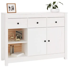 Credenza bianca 100x35x74 cm in legno massello di pino