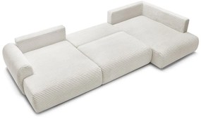 Divano angolare color crema allungabile (con penisola a sinistra/a forma di "U") con rivestimento in velluto a coste Lucien – Bobochic Paris