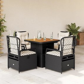 Set da pranzo da giardino 5 pz nero con cuscini in polyrattan