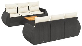 Set divani da giardino con cuscini 7pz nero polyrattan