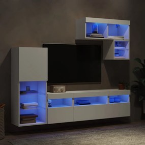 Mobili Tv A Muro Con Led 6pz Bianchi İn Legno Multistrato /