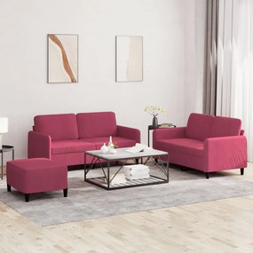 Set Di Divani 3 Pz Rosso Vino İn Velluto /