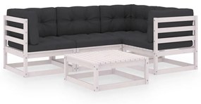 Set divani da giardino 5 pz con cuscini legno massello di pino