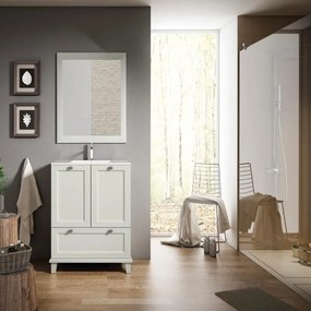 Mobile da bagno a terra sotto lavabo L 60 x H 85 x P 45 cm grigio perla laccato opaco, 1 cassetto, 2 ante VISOBATH Unike