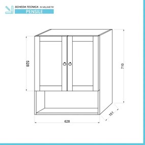 Pensile bagno sospeso 60 cm noce con ripiano in vetro e vano Romantica