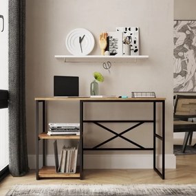 Scrivania Industrial Con Ripiani Laterali 120x60x75H Rovere E Antracite Voyage SX