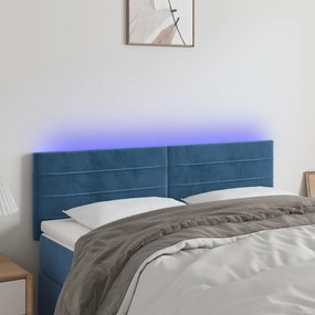 Testiera A Led Blu Scuro 144x5x78/88 Cm İn Velluto /