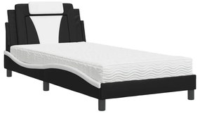 Letto con materasso nero e bianco 100x200 cm in similpelle