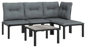 Set salotto da giardino 5 pz nero e grigio in polyrattan