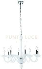 Lampadario alfiere bianco e cromo 8 luci attacco e14 74x178cm